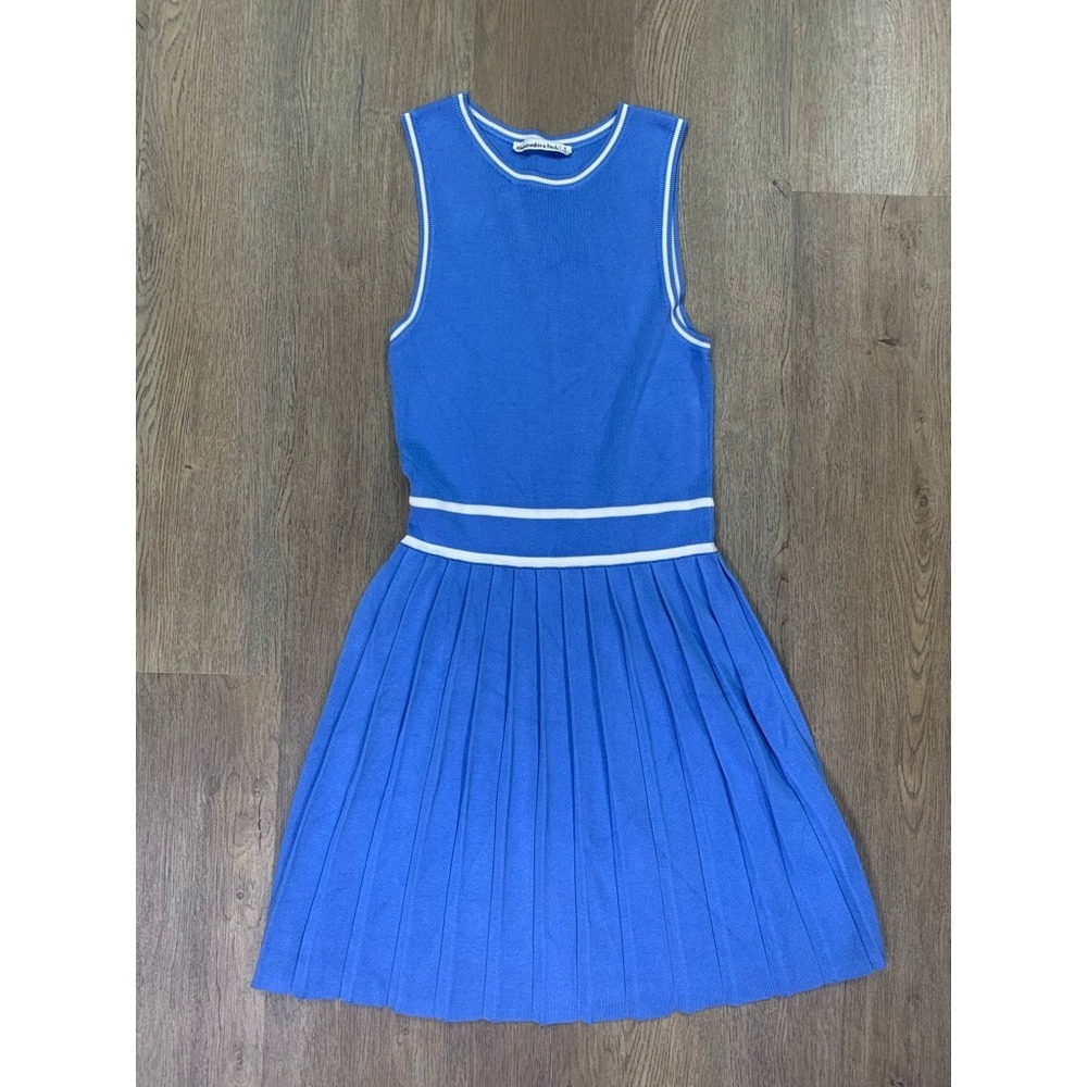 Abercrombie & Fitch Blue Pleated Knit Mini Dress Sleeveless Tennis Style Small